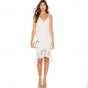 Superdown Revolve Style Tina White Lace Eyelet Ruffle Midi Dress Size L NWT